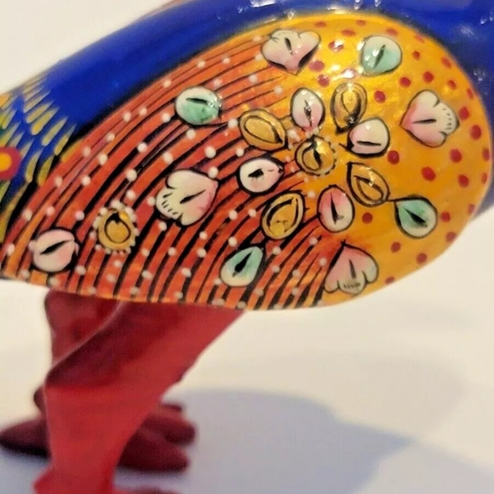 Handcrafted 9" Colorful Peacock Figurine Enamel Handpainted India Pre-owned - Picture 8 of 10